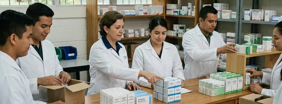 Escena ilustrativa de formación en Técnico en Asistente de Farmacia, en un entorno inspirado en Costa Rica
