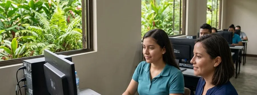 Escena ilustrativa de formación en Digitación, en un entorno inspirado en Costa Rica