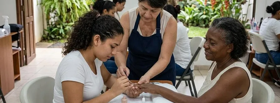 Escena ilustrativa de formación en Técnico Manicurista profesional, en un entorno inspirado en Costa Rica