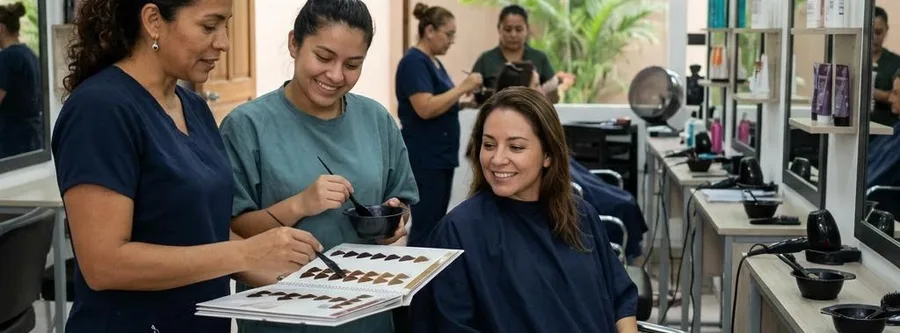 Escena ilustrativa de formación en Técnico Estilista Profesional, en un entorno inspirado en Costa Rica